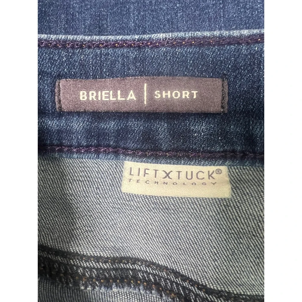 NYDJ Briella Denim Shorts Womens 22W Dark Wash Raw Hem Lift Tuck Bermuda Blue